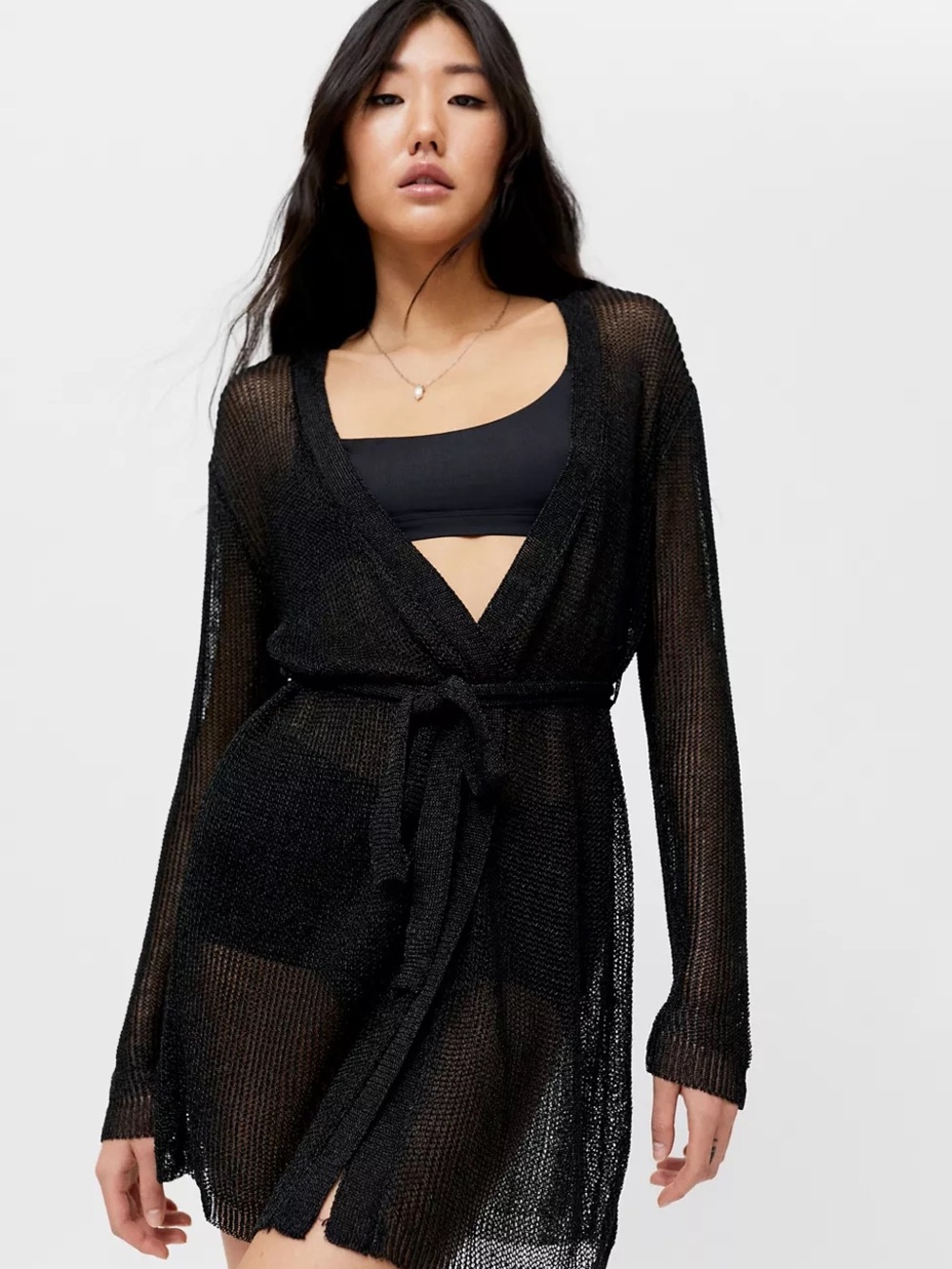Sheer Black Swim Cover-Up Wrap Dress